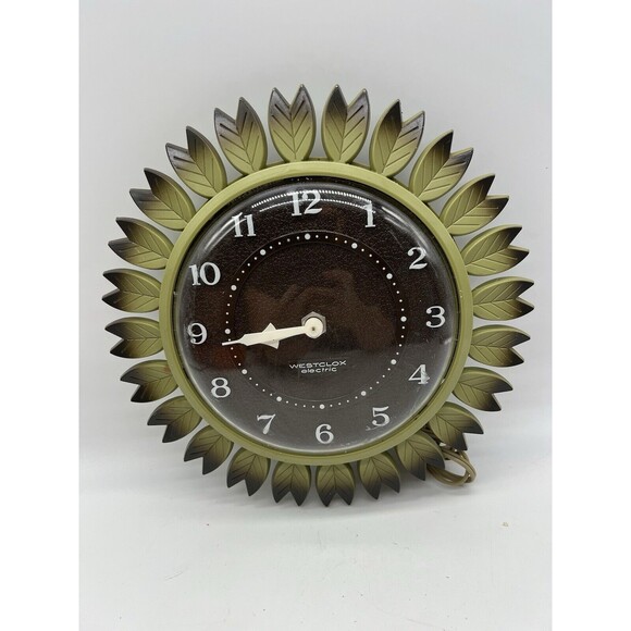 Vintage Westclox Electric Wall Clock Green Leaf MCM Floral Flower READ DESCRIP! - Picture 3 of 13